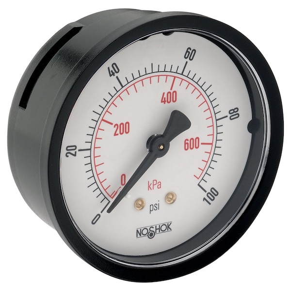 Dry Pressure Gauge, 0 to 100 psi psi, 1-1/2 in Dial, 1/8 in NPT, Back Location, ABS Case Material